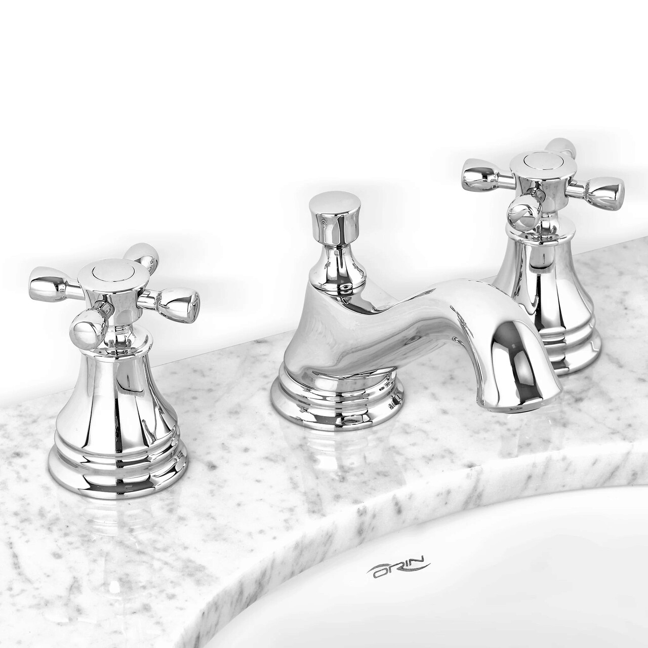 Baterie lavoar cu 2 manere Dahlia, 27.3x19.2x10.6 cm, alama, argintiu - imagine 6